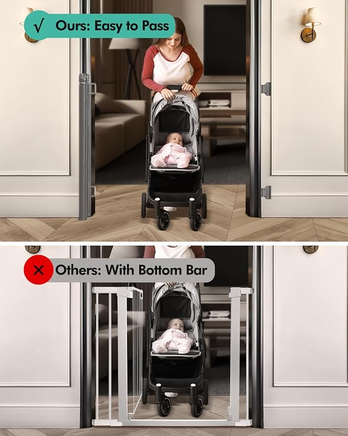 2PCS Retractable Baby Gates, Mesh Dog Gate for Doorways, 33.6" Tall, Expands to 55" Wide,Pet Safety Essential Fit for Baseboards, Wide Toddlers Gates for Hallways, Indoor & Outdoor,Grey