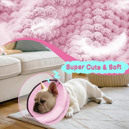 Soft Inflatable Dog Cone for Surgery Recovery, Protective Dog Donut Collar with Shield to Stop Licking Wounds, 2-in-1 Patented Comfort Blow-Up Collar (Pink, XL)