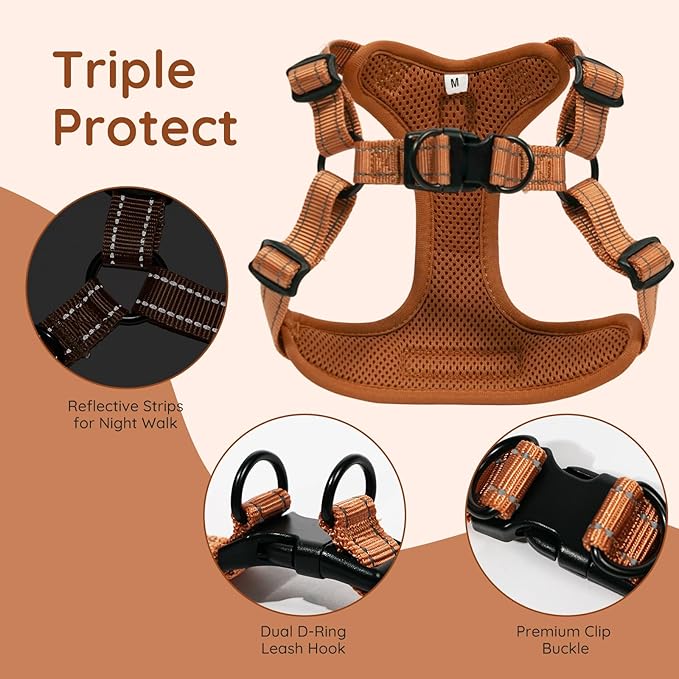 BELLA & PAL Adjustable Step-in Dog Harness, Puppy No-Pull Vest with Leash Set for XS/Small & Medium Dog, Breathable All-Weather Mesh, Reflective Strip, Secure Hook & Loop, Buckle Closure (Mokka, XS)