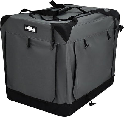 EliteField 4-Door Folding Soft Dog Crate with Curtains, Carrying Bag and Fleece Bed (2 Year Warranty), Indoor & Outdoor Pet Home (42" L x 28" W x 32" H, Gray+4 Door Curtains)
