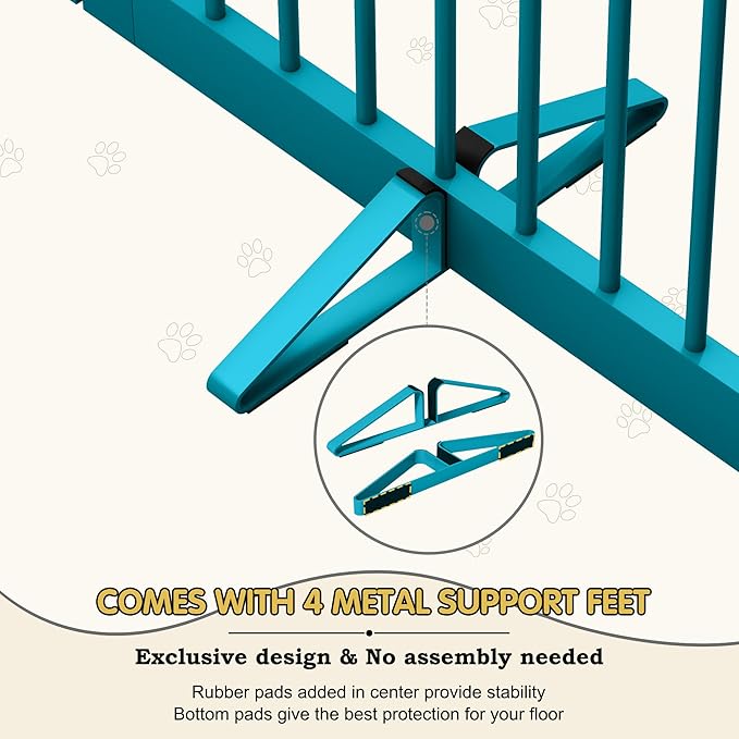 PUPETPO Freestanding Pet Gates with Walk Through Door, Dog Indoor Fence, Dog Gate for The House, Doorway, Stairs, Extra Wide Pet Gate, Support Feet Included, 120 Inch Wide, 6 Panels 24" Tall, Blue