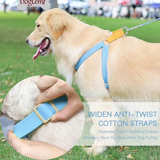 No Pull Dog Harness and Leash Set, Step in Dog Halter Harness with Poop Bag Holder, Adjustable Lightweight Cotton Straps Suitable for Small Medium Large Dogs Outdoor Walking Running Hiking