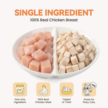 Freeze Dried Chicken Cat Treats, 4 oz, Single Ingredient Healthy Cat Food Toppers for Picky Cats, High Protein Snacks