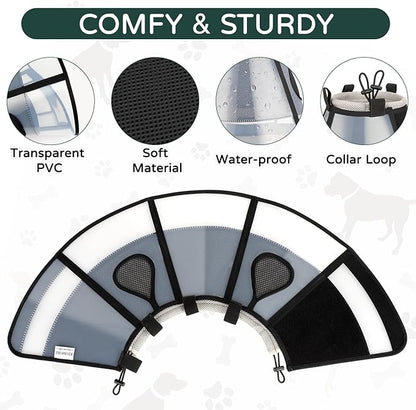 Soft Dog Cone Collar for Large Dogs, Mesh Windows Transparent E Collar for Dog, Anti-Bite Lick Wound Healing After Surgery Neuter Safety Practical Comfy Plastic Cone Black L