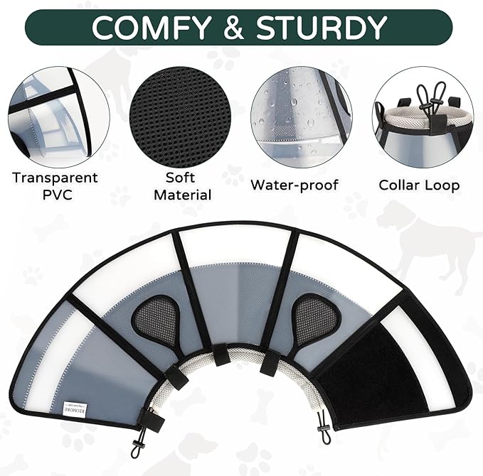 Soft Dog Cone Collar for Large Dogs, Mesh Windows Transparent E Collar for Dog, Anti-Bite Lick Wound Healing After Surgery Neuter Safety Practical Comfy Plastic Cone (Black, XL)