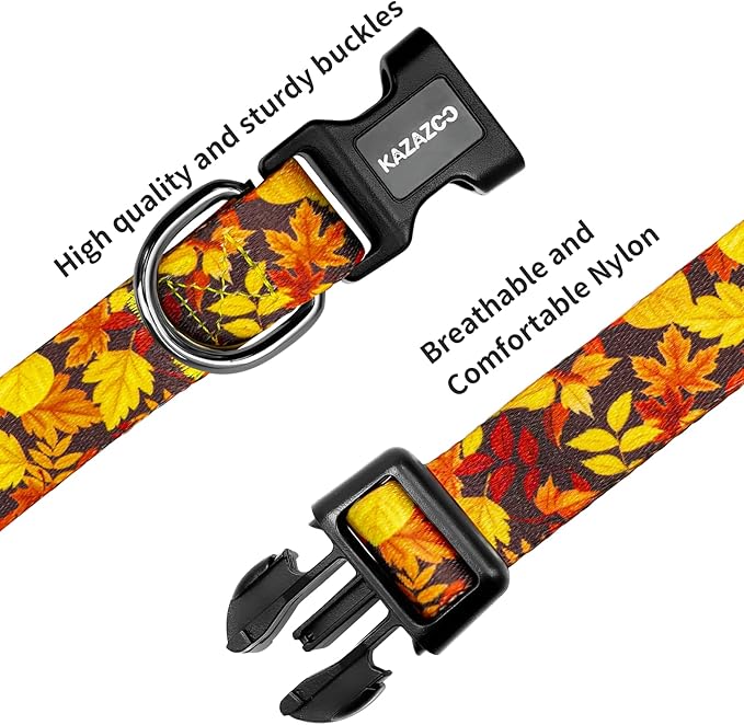 Kazazoo Dog Collar Cute and Soft Nylon Puppy Collar for Boy and Girl, Adjustable Dog Collars for Small Medium Dogs, Maple Leaf-M