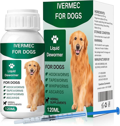 lvermect Dewormer Liquid for Dogs, Broad Spectrum for All Wormer, Hookworms, Lung Worms, Pin Worms, Round Worms