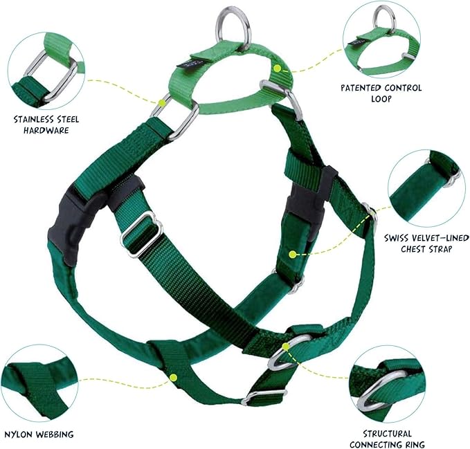 2 Hounds Design Freedom No Pull Dog Harness, Adjustable Harness, Easy Walking & Comfortable Control, Fits Small, Medium & Large Dogs, Solid Colors, Made in USA, 5/8" XS, Kelly Green