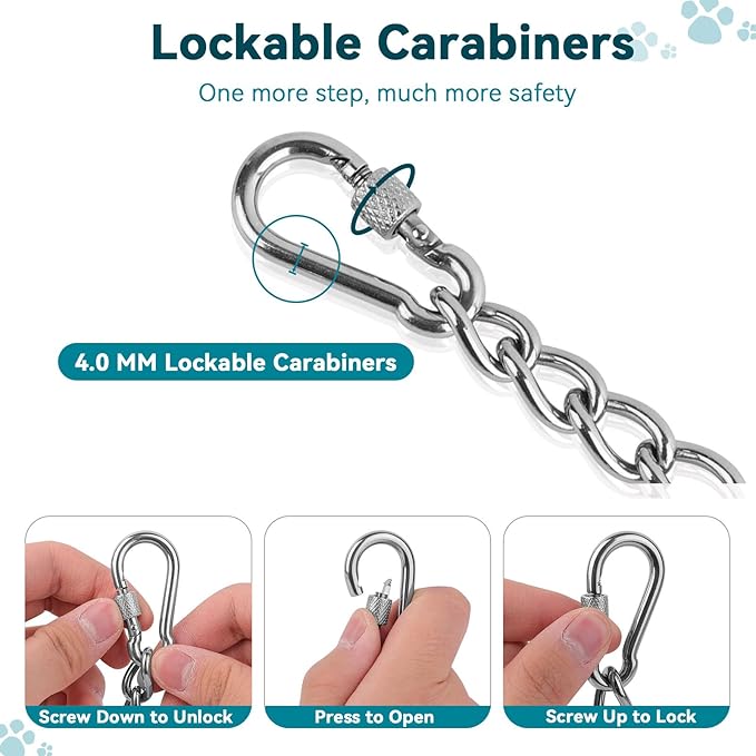 Dog Collar Safety Clip, Chew Proof Prong Collar Double Ended Backup Clasp Stainless Steel, Heavy Duty Dog Chain Leash Connector for Harness, Pinch, Gentle Lead with Carabiner, 6in