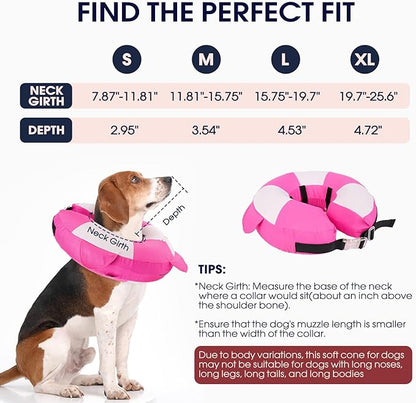 IECOii Soft Inflatable Dog Cone Collar for Small Dogs, Dog Pillow Cone Alternative to Stop Licking Wounds After Surgery, Adjustable & Comfy Recovery Neck Donut Collar for Puppy & Cats, Rosered, S