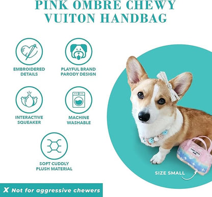 Haute Diggity Dog Chewy Vuiton Handbag Plush Squeaky Dog Toy, Soft Durable Designer-Inspired Stuffed Puppy Chew Toys for Small & Medium Dogs, Machine-Washable (Pink Ombre) Large
