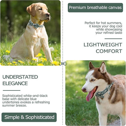 Bowtie Collars for Medium Dogs, Elegant Collars with Leash Set, Dog Collars with Bowtie Adjustable 13.8"-17.7", Green, M