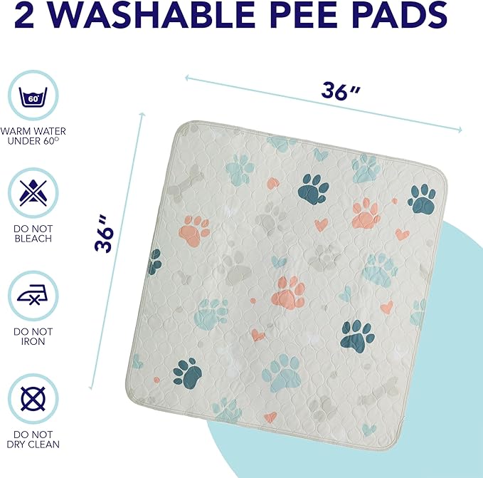 PUPIBOO Washable Pee Pads for Dogs and Cats - Super Absorbent Reusable Puppy Training Pads - 100% Waterproof, Leak-Proof & Non-Slip Whelping Pads for Pet Housebreaking