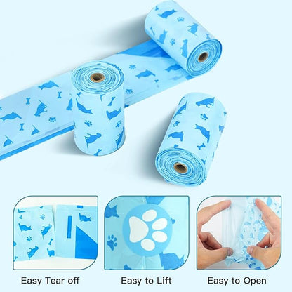 Joyeux 240 Count Ocean Scent Dog Poop Bags Rolls,with Dispenser,Leak-Proof Large Doggie,Extra Thick Poop Bag for Dogs,Cats Litter Bags,Blue Trash Bags for Doggy Pets Bolsa de Popo de Perro