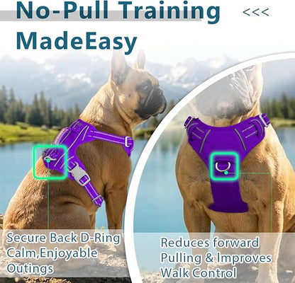 BARKBAY Dog Harness No Pull Oxford with ID Tag Pocket - Heavy Duty, Reflective, Easy Control for Large Dogs(Purple Oxford,M)