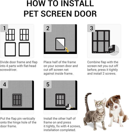 Dog Door for Screen Door - 8.3" x 10.3" Small Pet Door for Cats & Small Dogs, Magnetic Flap Auto Close, Lockable Insert, Sliding Screen Door Compatible, Black