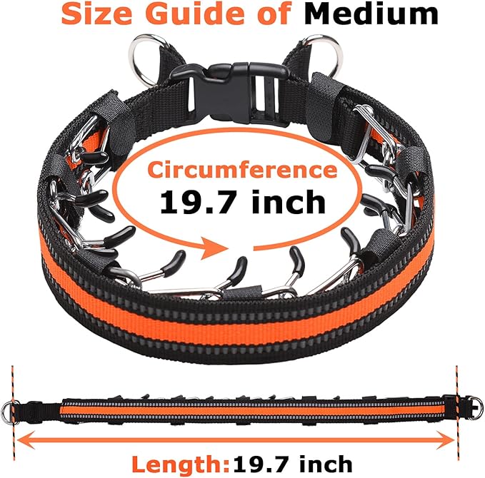 Prong Collar for Dogs, Reflective Covered Dog Spike Pinch Collar, Adjustable Dog Training Collar with Quick Release Buckle for Small Medium Large Dogs (M Size)