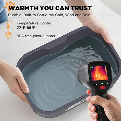 IPOW Extra Large Heated Water Bowl - 5.5L Outdoor Heated Dog Bowl with Long Cord, Keep Water Warm at 77-95℉ for Cats Dogs Rabbit Chicken Duck, BPA-Free, Gray, Rectangular, 1.5 Gallons, 194 fl oz