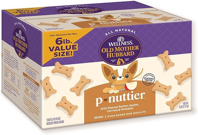 Wellness Old Mother Hubbard Classic P-Nuttier Dog Biscuits, Natural Training Treats, Peanut Butter Flavor, Mini Size, 6 lb Box