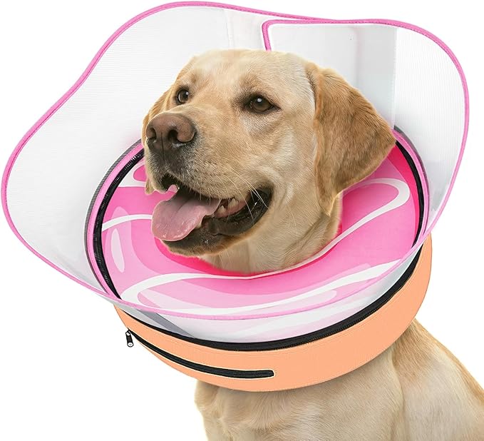 Supet Raised Inflatable Dog Cone After Surgery - Adjustable Recovery Donut Collar with Removable Shield to Stop Licking Wounds & Protect Stitches - Soft Dog Cone Alternative for Large Dogs (Pink,XL)