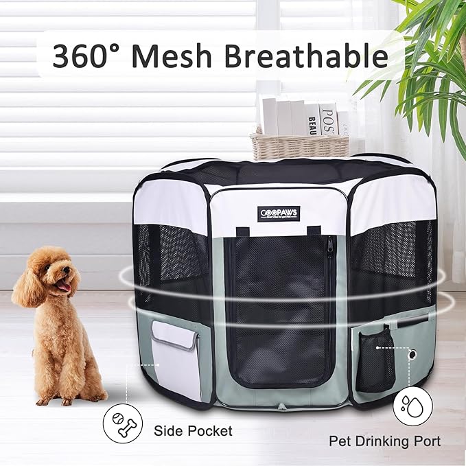 JESPET 61" Pet Dog Playpens, Portable Soft Dog Exercise Pen Kennel with Carry Bag for Puppy Cats Kittens Rabbits,Shale Green