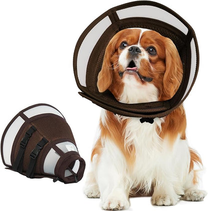 Dog Cone Alternative for Small Dogs to Stop Licking | Adjustable Recovery E-Collar for After Surgery & Wounds, Lightweight & Comfortable Elizabethan Protective Cone (Brown, M)