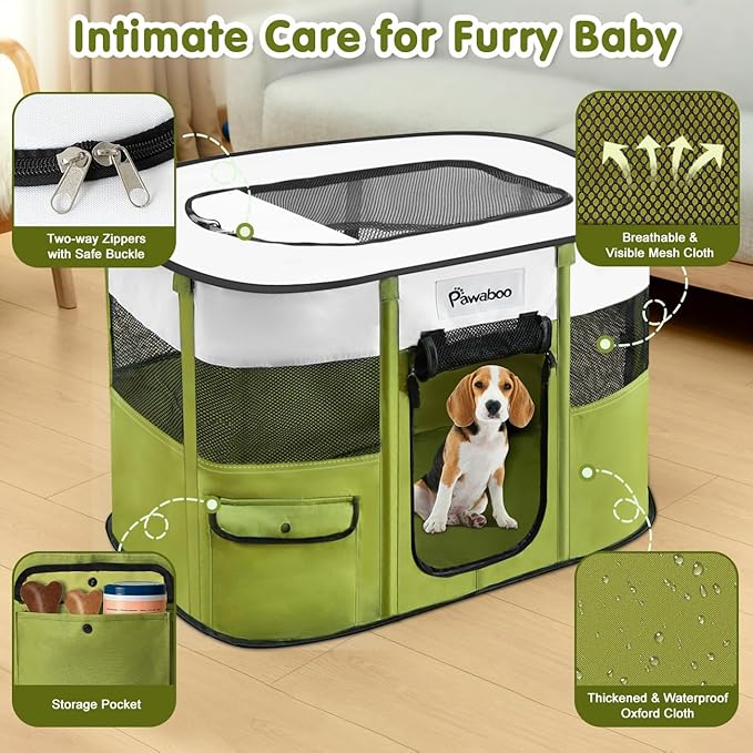 Dog Playpen, Portable Pet Playpen Cat PlayPens, 600D Oxford Dog Kennel Tent Crate, Waterproof&Breathable, Indoor Outdoor Travel Camping Use for Medium/Large Breed with Carrying Case+Folding Bowl(L)