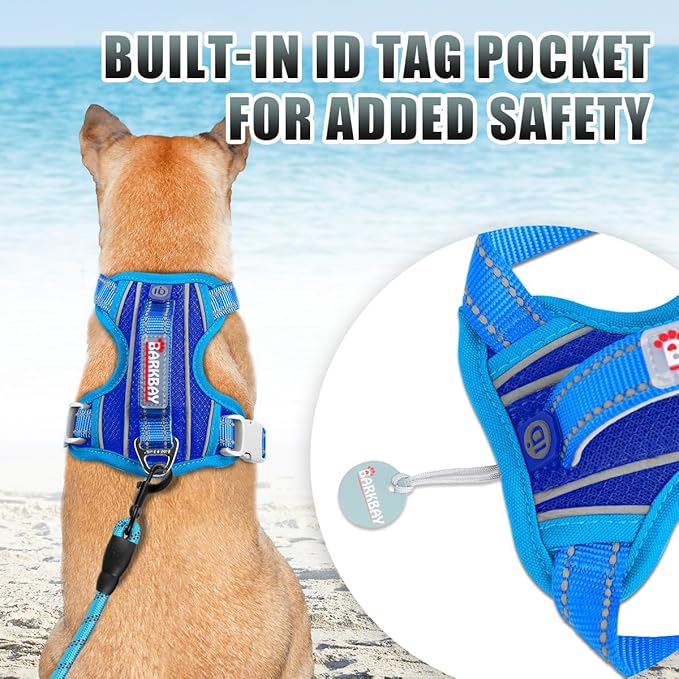 BARKBAY No Pull Dog Harness Large Reflective Dog Harness with Front Clip and Easy Control Handle for Walking Training Running with ID tag Pocket(Sapphire Blue & Blue,XS)