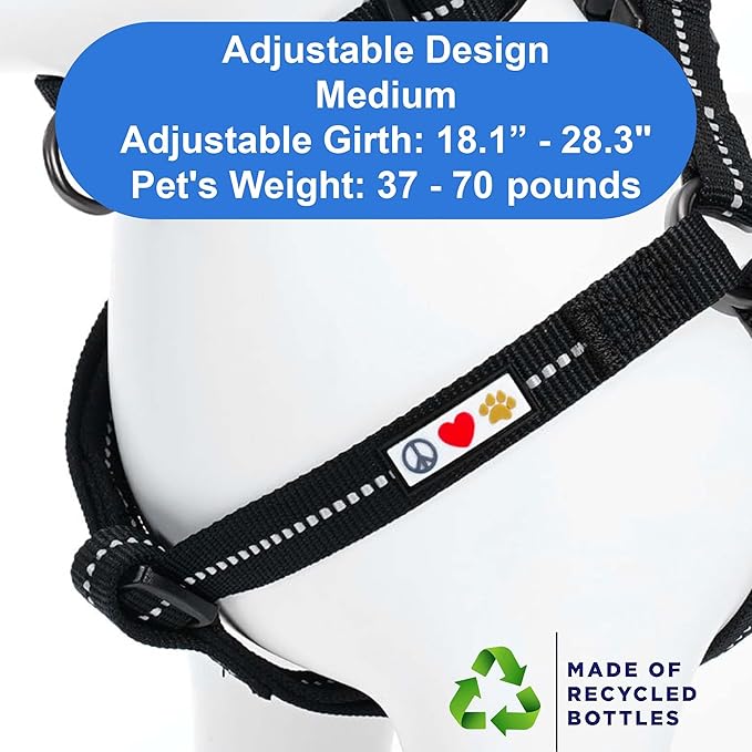 Pawtitas Recycled Reflective Step-in Dog Harness – Adjustable No-Pull Vest for Puppies to Seniors Safe & Comfortable M Black