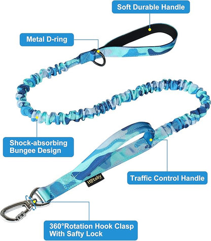Hotsky Tactical Dog Collar and Leash Set, Heavy Duty Military Airtag Dog Collar with Handle and Metal Buckle for Training and Walking, with Airtag Holder and Two Patches (Blue Camo, L)