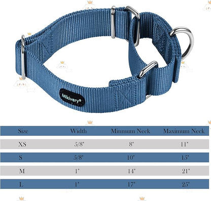 Mikivery Martingale Dog Collar Nylon Adjustable and Safety Training Colourful Comfortable Metal Buckle Pet Collars for Small Medium and Large Dogs(Haze,L)