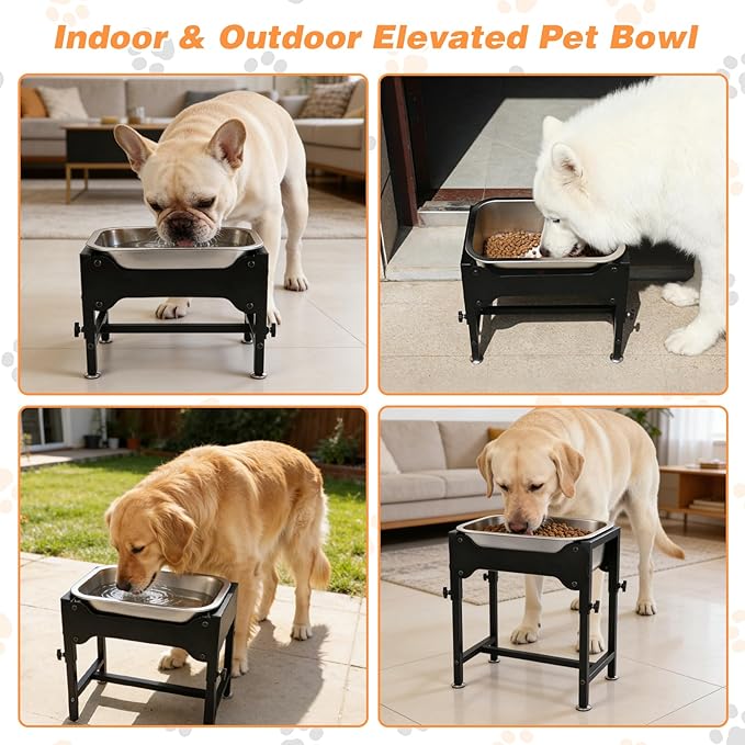 1.25 Gallons Elevated Large Dog Water Bowl, 4 Height Adjustable Stainless Steel Raised Dog Bowls with Stand, Indoor Outdoor Pet Water Bowl Relief Joint Pressure Pet Dishes for Dogs Easy Clean