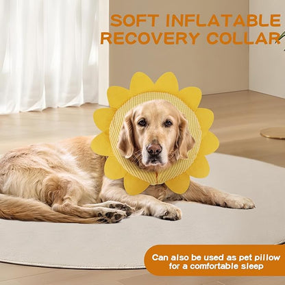 IEUUMLER Inflatable Recovery Dog Collar, Protective Donut Cone, Adjustable Soft Collar for Dog and Cat After Surgery Prevent from Biting & Scratching EU002 - Sunflower M+
