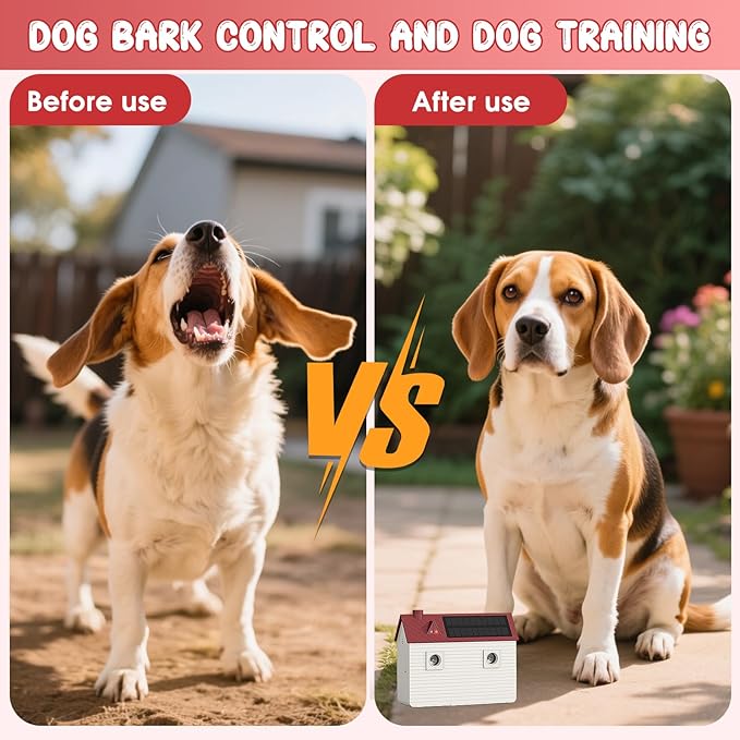 Dog Bark Deterrent Devices: Ultrasonic Anti Barking Device for Dogs with 3 Training Modes 50 FT | Solar Dog Barking Deterrent Devices | Stop Barking Dog Device for Indoor (Red)