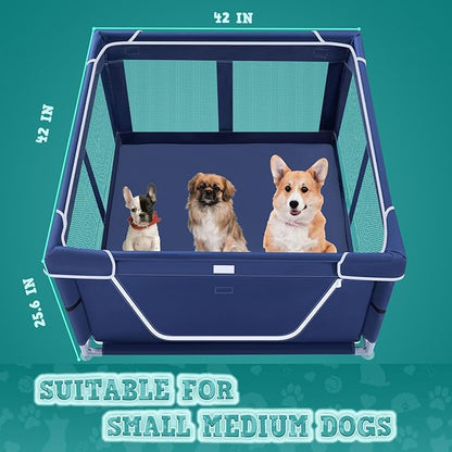 XVISHX 42x42 Inches Puppy Playpen with Gate, Dog Playpen for Puppies or Small Dogs, DogFence Pet Playpen for Indoor & Outdoor, Sturdy Safety DogPen with Thickened Fabric, High-Strength Nylon Wire Mesh