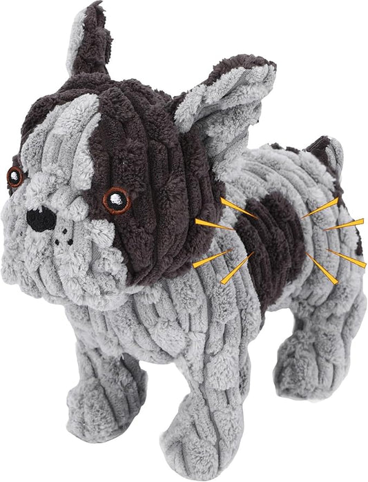 Dog Toys Plush Interactive Dog Toy with Crinkle Paper and Squeaker, Reduce Boredom and Anxiety, Cute Dog for Small Medium Large Dogs, Grey