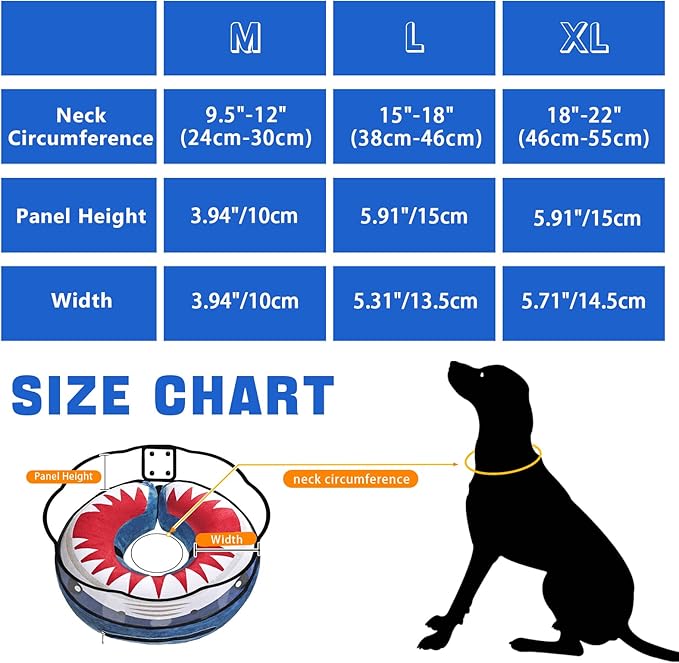Inflatable Dog Cone Collar Soft Dog Cone Alternative After Surgery to Stop Licking for Large Medium Dogs Recovery Donut Cone Adjustable Neck Collar with Enhanced Anti-Licking Guard Shield,Shark Blue,M