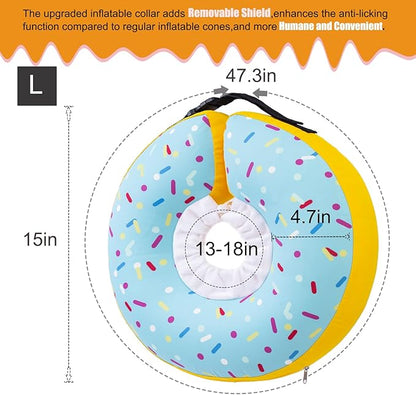 Dog Cone Collar Inflatable Donut for Large Medium Small Dogs, Soft Waterproof Dog Cone Alternative After Surgery Prevents Licking Wounds Easy Clean (Blue, L (Neck 13.5"-18"))