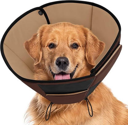 Large Dog Soft Cone Recovery Collar, Comfortable Dog Head Cone Collar for Large Dogs, Pet Surgery Cone Soft Neck Protector, Brown L