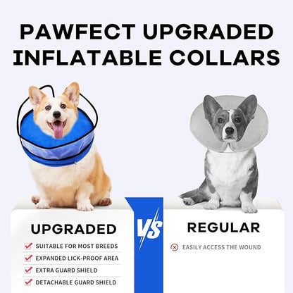 Inflatable Surgery Collar for Dogs-Enhanced Anti-Licking Protective Cone with Adjustable Strap (Blue, L)