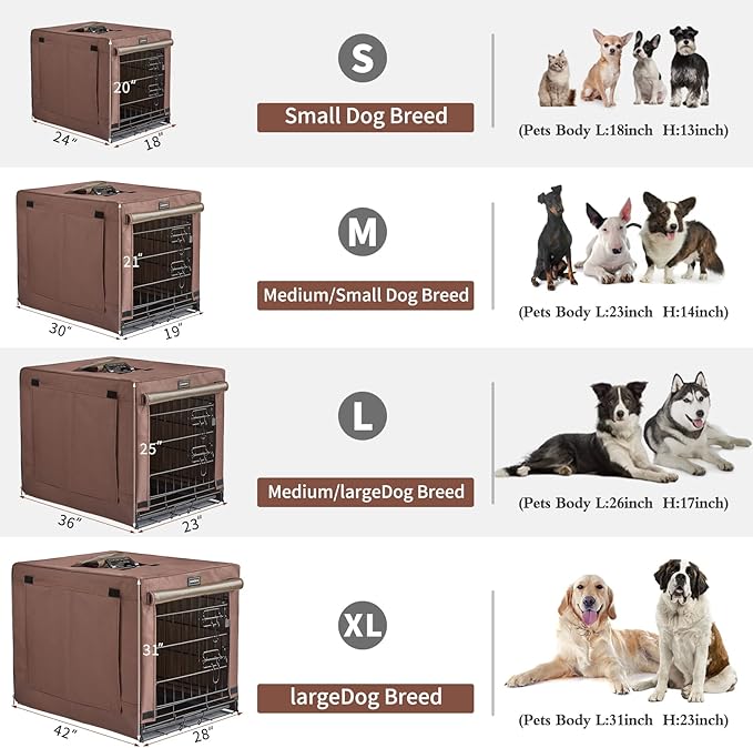 DONORO Dog Crates for Lareg Size Dogs Indoor Double Door Dog Kennels & Houses for Puppy and Cats, Collapsible Metal Contour Dog Cages (Brown, 42.0" L x 28.0" W x 31.0" H)