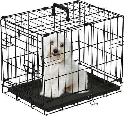 PayLessHere 18 Inch Dog Crate Kennel for Small Dogs Metal Cage Single-Door Folding Travel Indoor Outdoor Puppy Playpen with Divider and Handle Plastic Tray,Black
