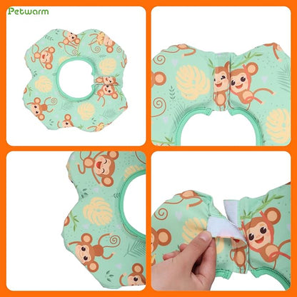 PetWarm Recovery Collar for Dogs, Dog Recovery Collar, Lightweight Pet Neck Protector with Memory Foam Padding, Gentle No-Lick Flower Design for Calm Rest and Travel, Monkey Print, Green, L
