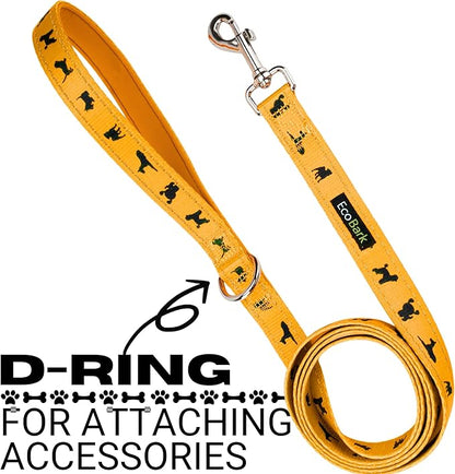 EcoBark Dog Leash - Soft & Reflective Yellow Comfort Leash with Padded Handle - Strong Durable Heavy Duty - Training and Pulling for Small, Medium or Large Dogs