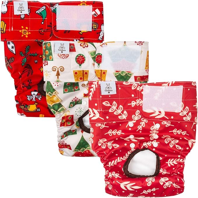 CuteBone Dog Diapers Female Washable Small Medium Large 3 Pack Reusable Doggie Diapers Puppy Period Pants for Doggy Heat Cycle Peeing