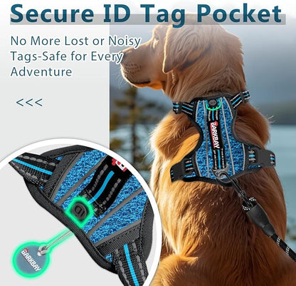 BARKBAY Dog Harness No Pull with ID Tag Pocket - Heavy Duty, Reflective, Easy Control for Large Dogs(Blue/Black,XL)