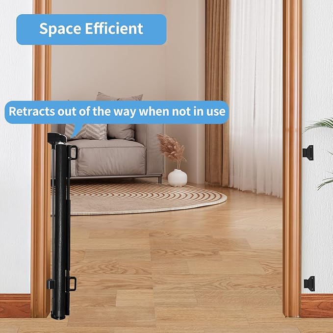 2-Pack Retractable Baby Gate for Stairs-33”Height, Expands up to 55”Width-Safety Gate for Infants, Toddlers, Dogs & Pets-Easy Install, Secure Closure, Black Mesh Design for Indoor & Outdoor Use