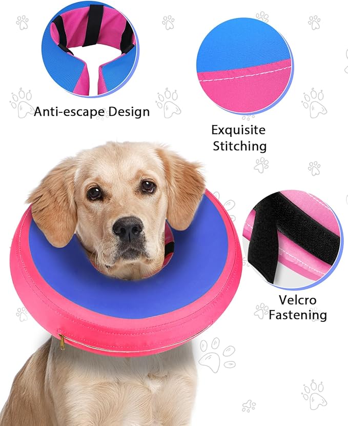 MIDOG Soft Inflatable Dog Cone, Donut E-Collar Alternative for After Surgery, Prevents Licking, Allowing Normal Eating & Vision,Comfortable Recovery Collar for Small Medium Large Dogs&Cats,PinkBlue-XL