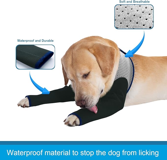 Coodeo Dog Recovery Sleeves, Cone Collar Alternative, Abrasion Resistant Dog Recovery Suit, Washable 2.5mm Thick and Waterproof, Pet Wounds Prevent Licking, Biting (Grey, M)