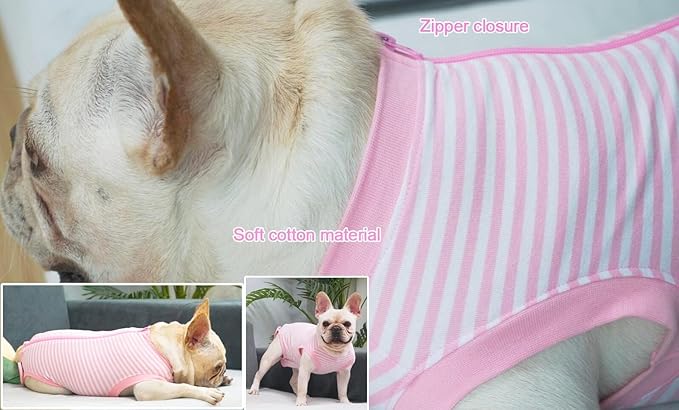Dog Pink Recovery Suit for Large Female Spay,Male Dog Surgery Suit,Narrow Pink-White M